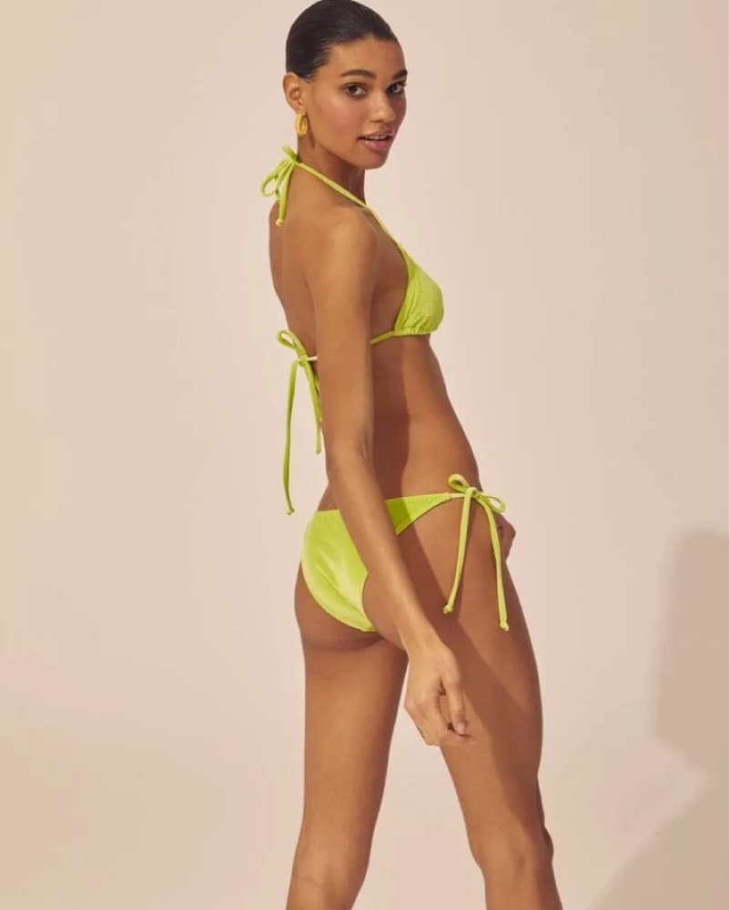 Lime Green Solid and Striped Bikini Set - Image 2