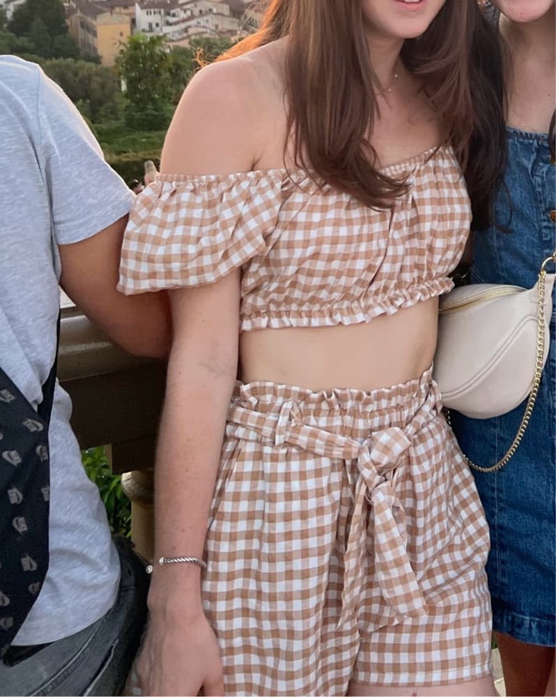 Gingham Off-Shoulder Crop Top and Shorts Set - Image 2