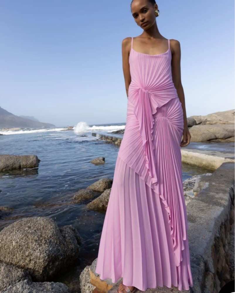 Pink Pleated Torrent Gown - Image 1