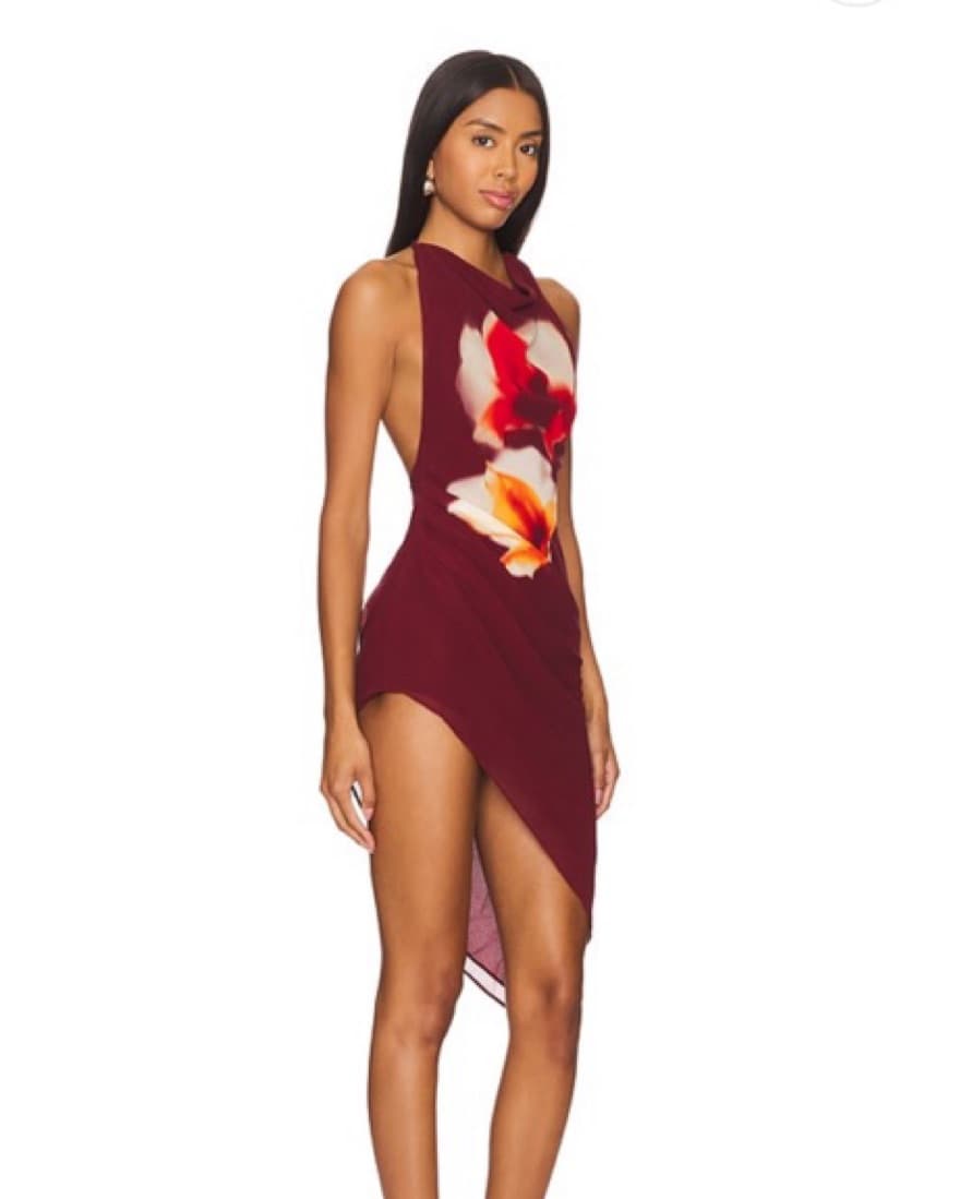 Mini Dress in Burgundy With Flowers - Image 3