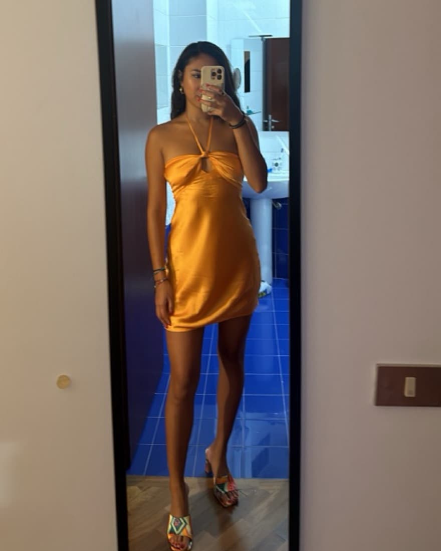Orange Silk Reformation Halter Dress - Image 3