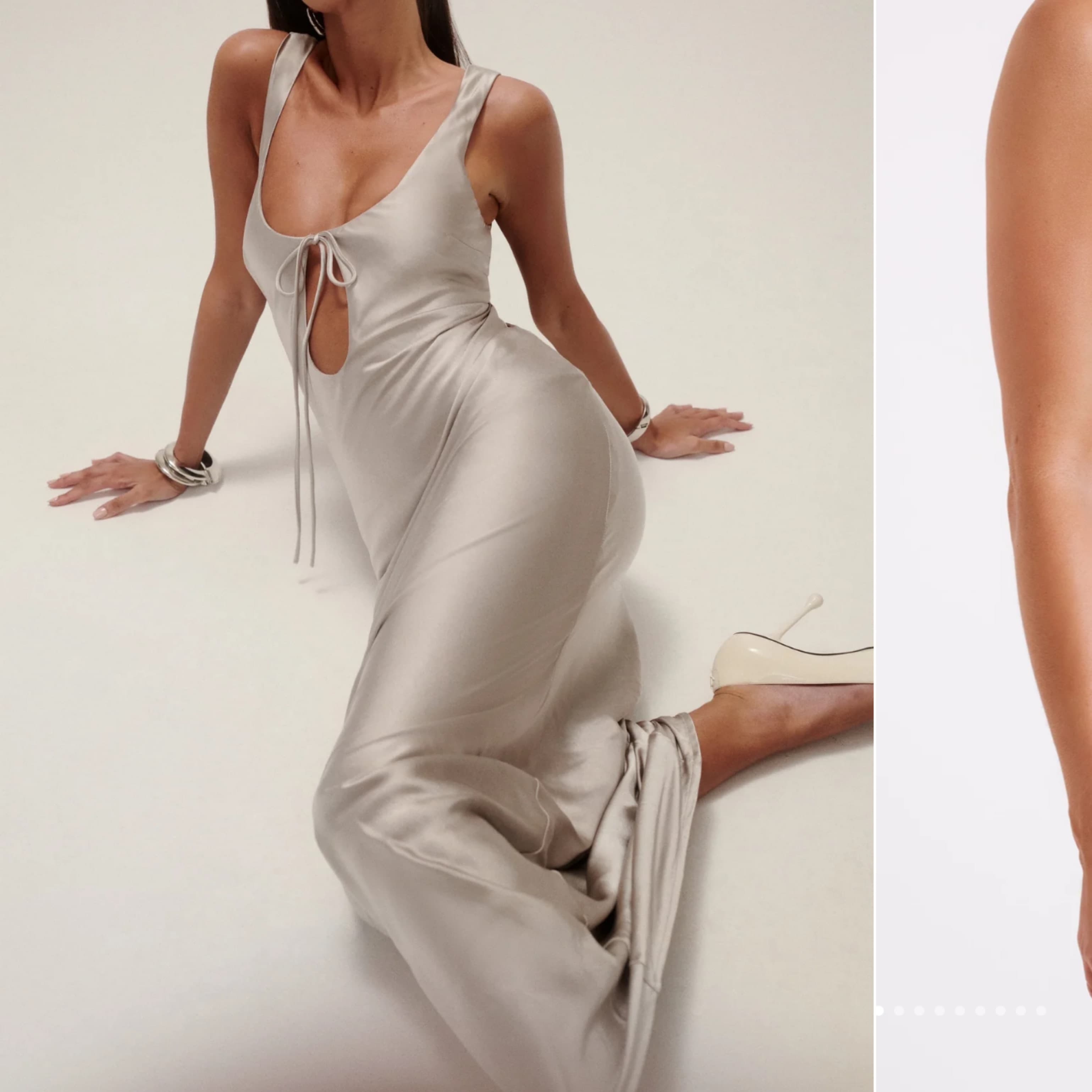 Keyhole Satin Maxi Dress - Silver - Image 1