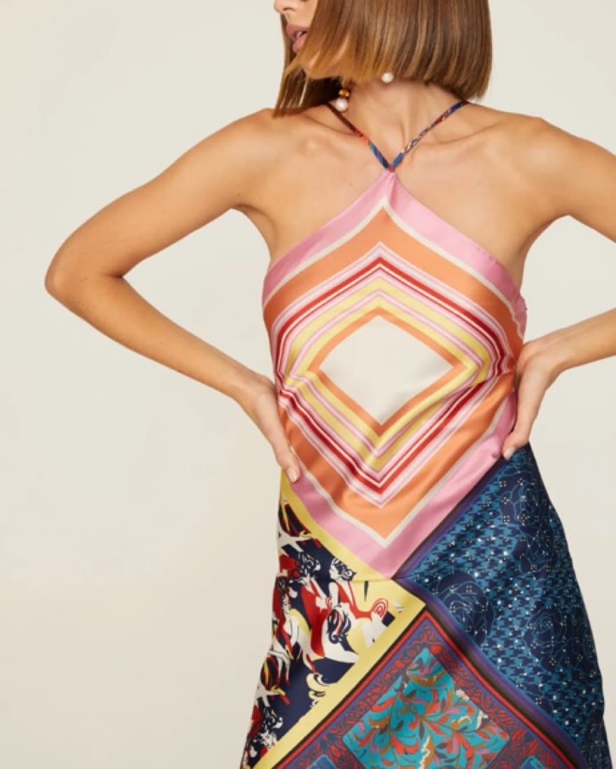 STAUD Cubism Patchwork Satin Maxi Dress - Image 3