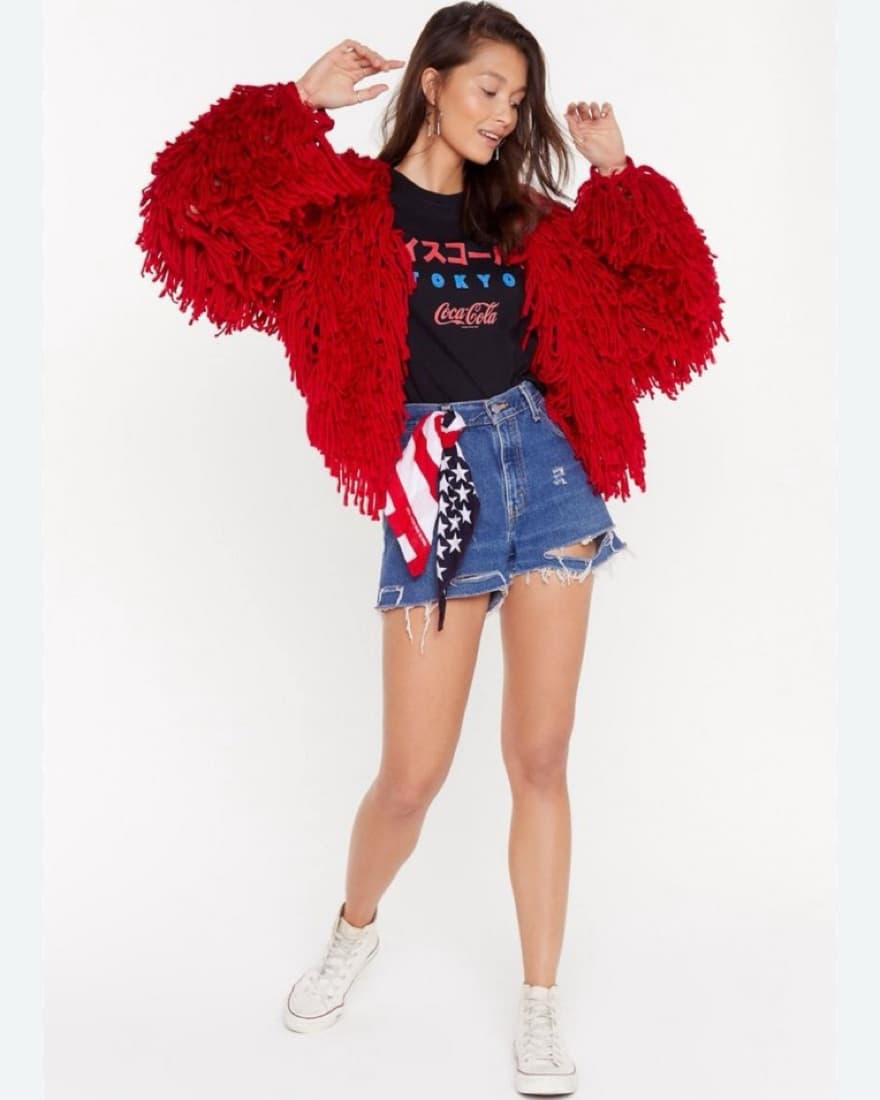 Red Shaggy Tassel Cardigan - Image 3