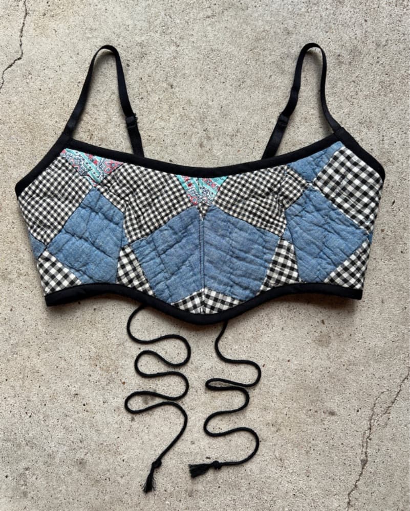 Denim Donna Gingham Quilted Bra Top - Image 1