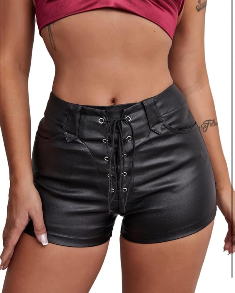 Black Faux Leather shorts - Image 2