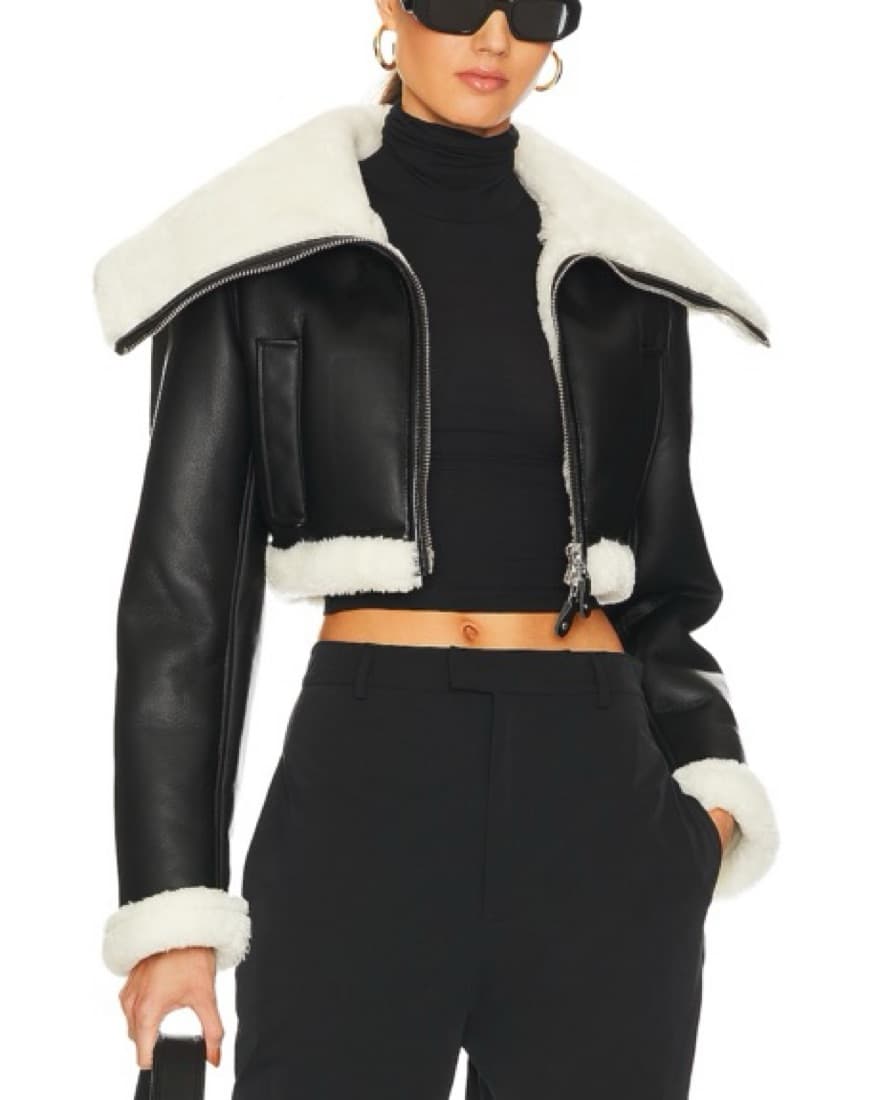 Croped Fur Leather Jacket  - Image 1