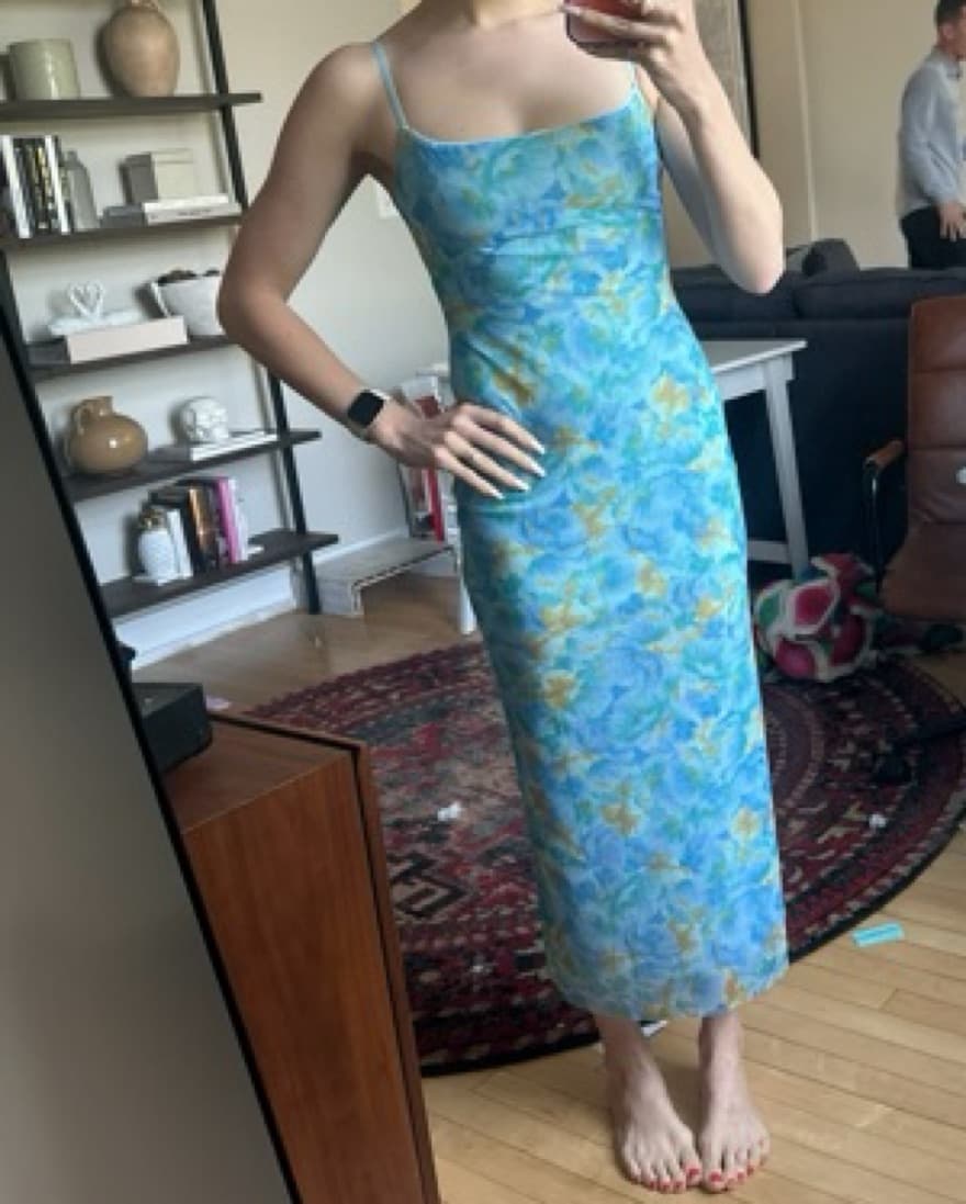 Zara Mesh Blue Floral Midi Dress - Image 2