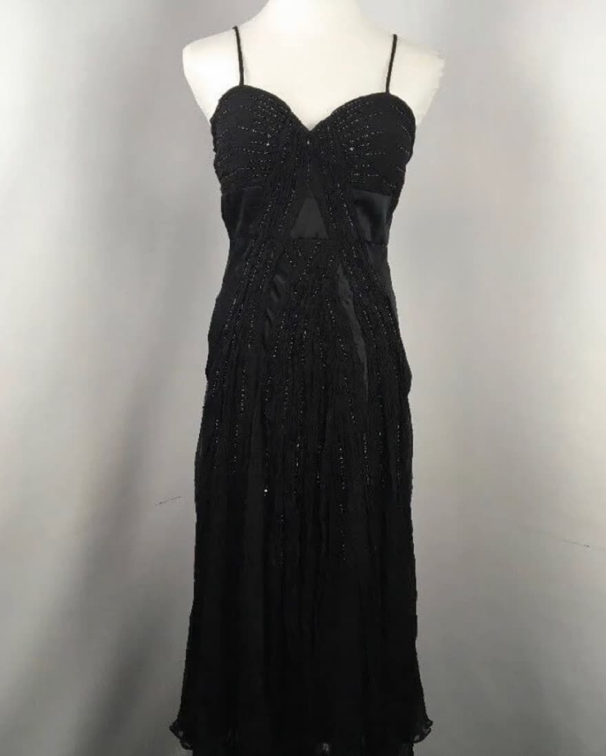 Beaded Silk Black Midi Dress - Image 4