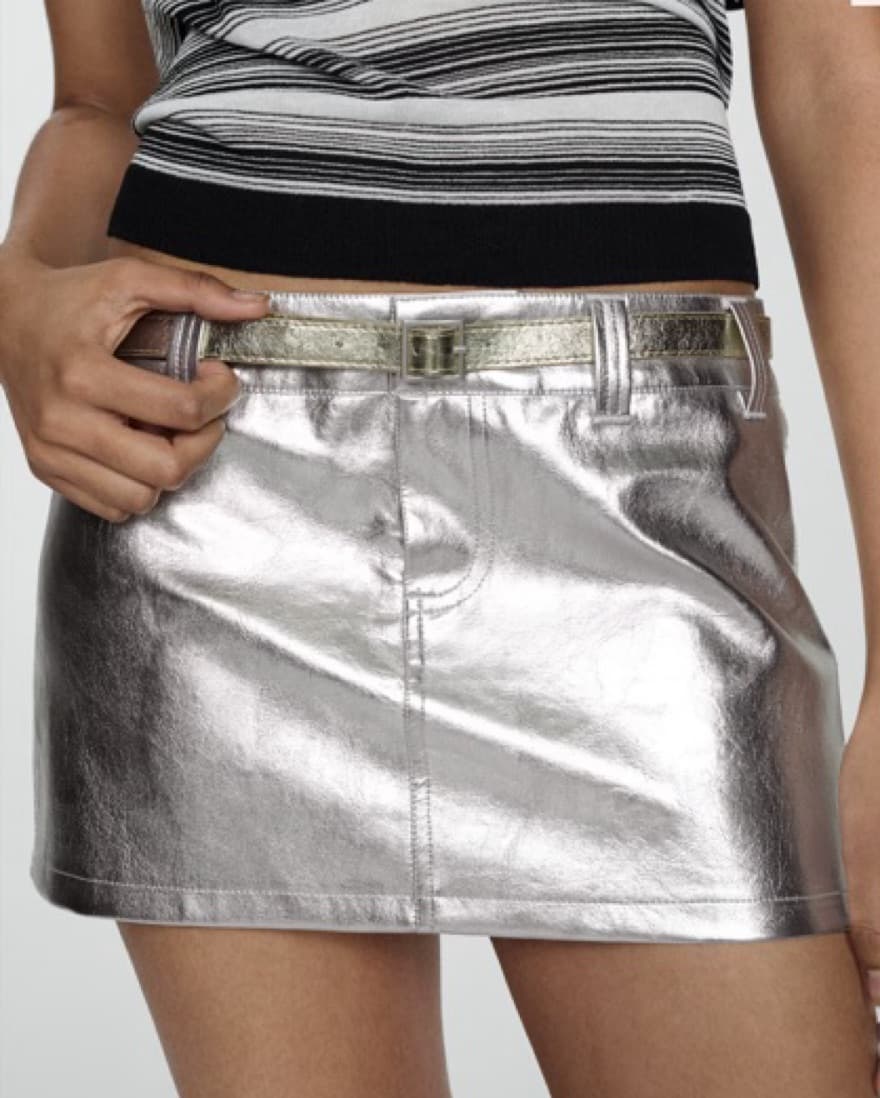 Mango Metallic Mini Skirt with Belt - Image 2
