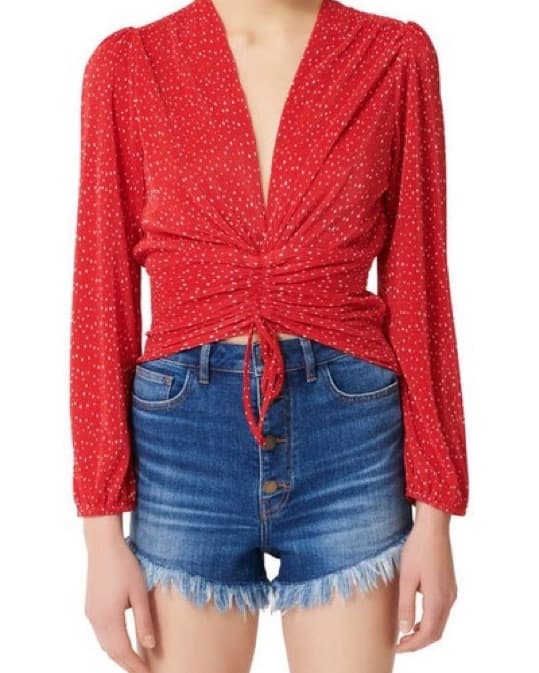 MAJE Red Pleated Plisse Polka Dot Top - Image 1