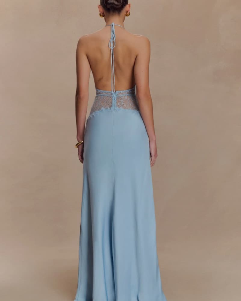 Meshki Blue Satin Lace Dress - Image 2