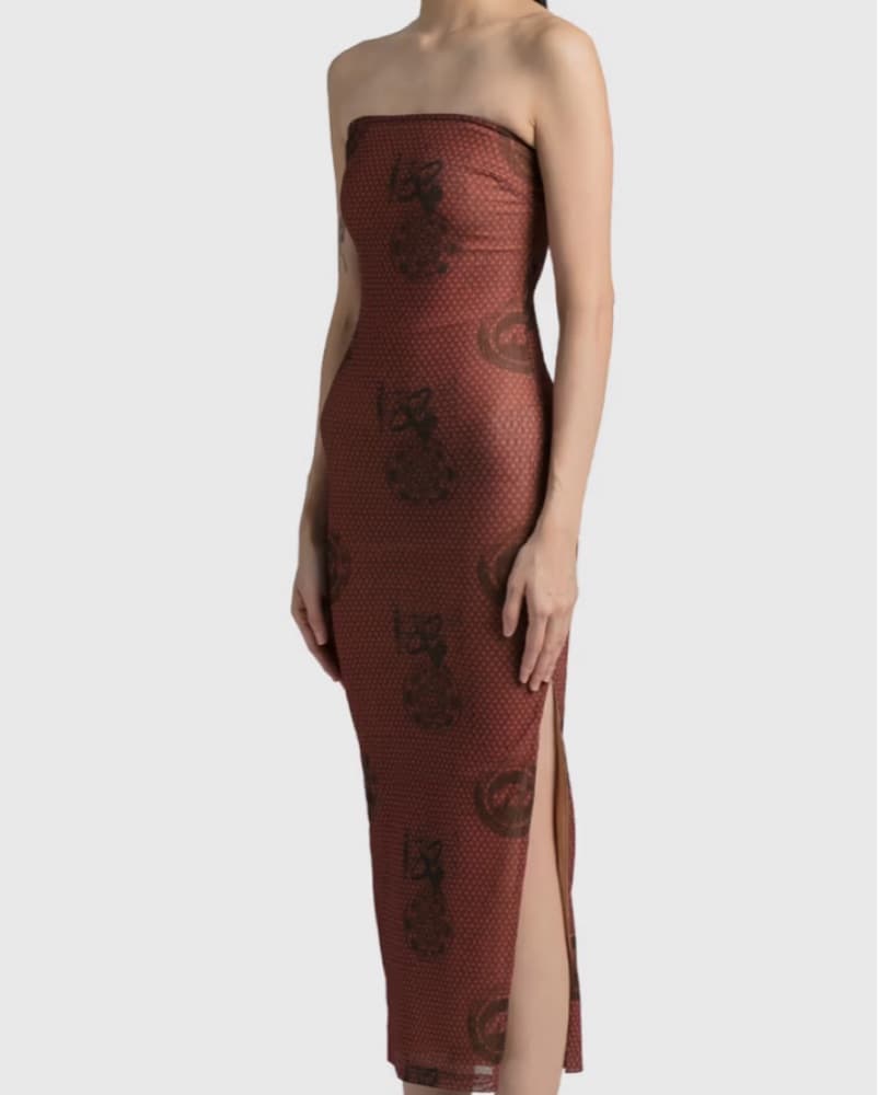 Miaou Brown Lila Atlas Midi Dress - Image 6