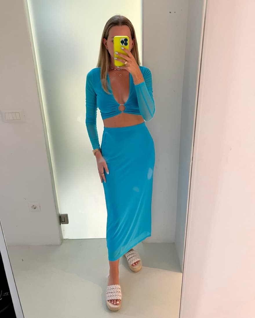 Blue Mesh Top & Skirt Set - Image 5
