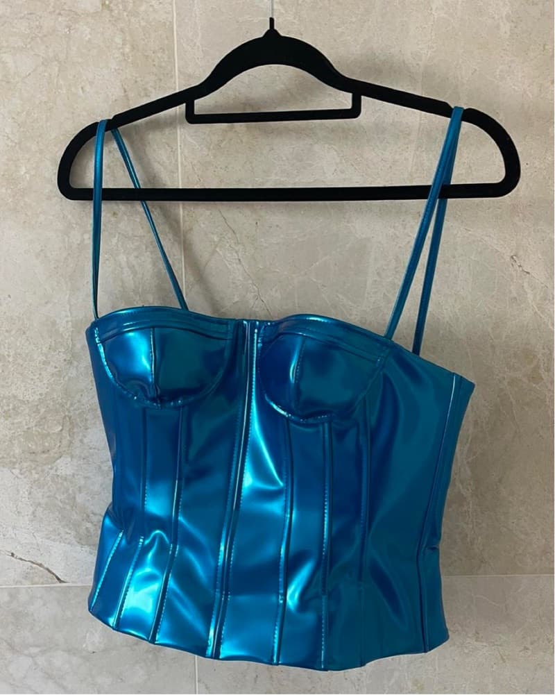 Laquan Smith Blue Metallic Corset Top - Image 1