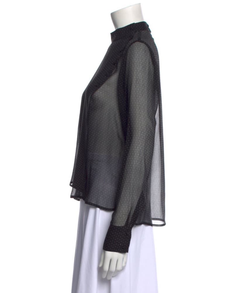 Sheer Mock Neck Long Sleeved Blouse - Image 2