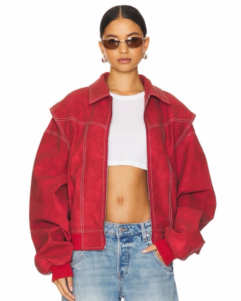 Lioness Red Leather Bomber Jacket - Image 1