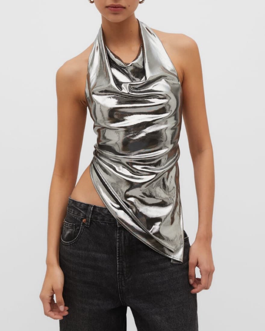 Silver Metallic Halter Top - Image 1