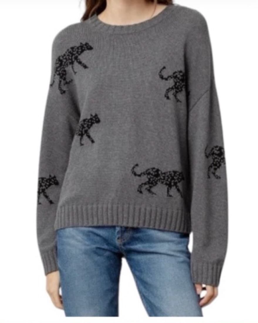 Rails Grey Jungle Cat Cashmere Sweater - Image 1