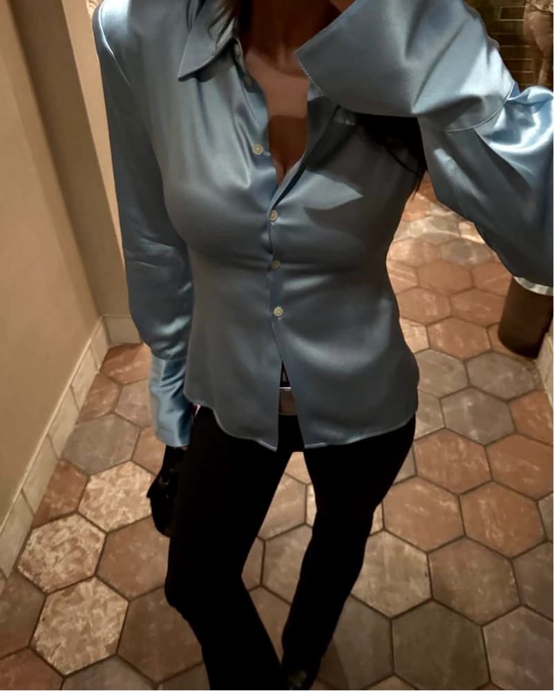Helsa Silk Charmeuse Shirt In Sky Blue  - Image 5