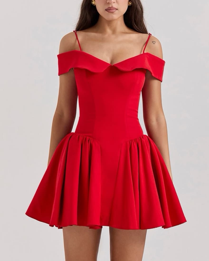 House of CB Red Off the Shoulder Mini - Image 1
