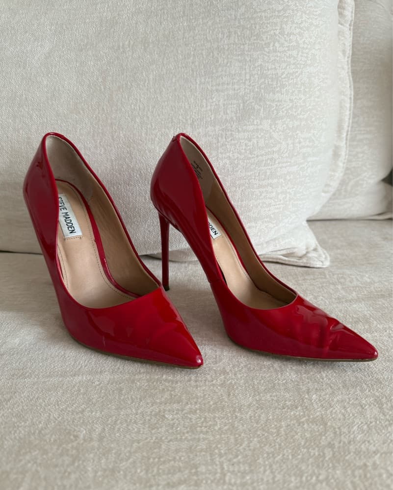 Red Patent Leather Pointed Toe Stilettos - Image 1
