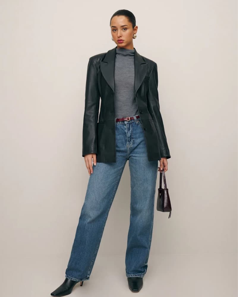 Reformation Black Leather Blazer - Image 2