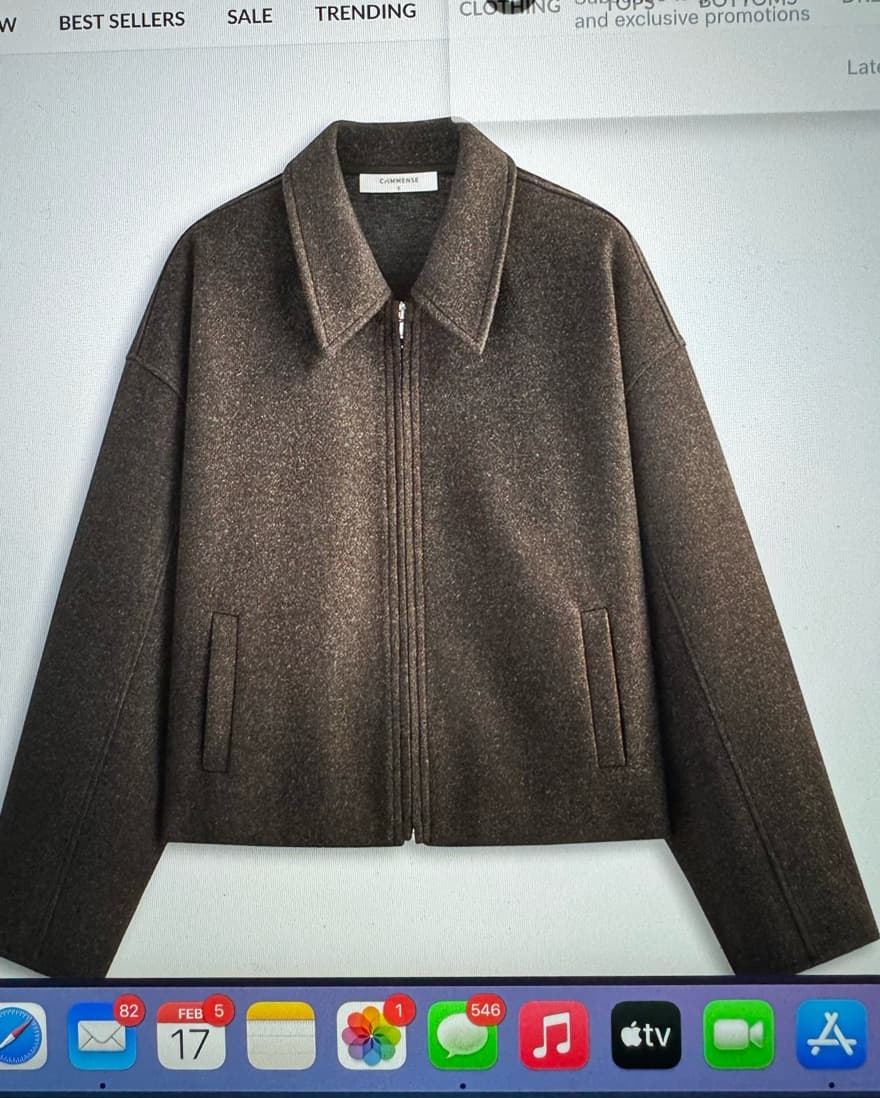 Dark Brown Zipper Tweed Jacket - Image 1