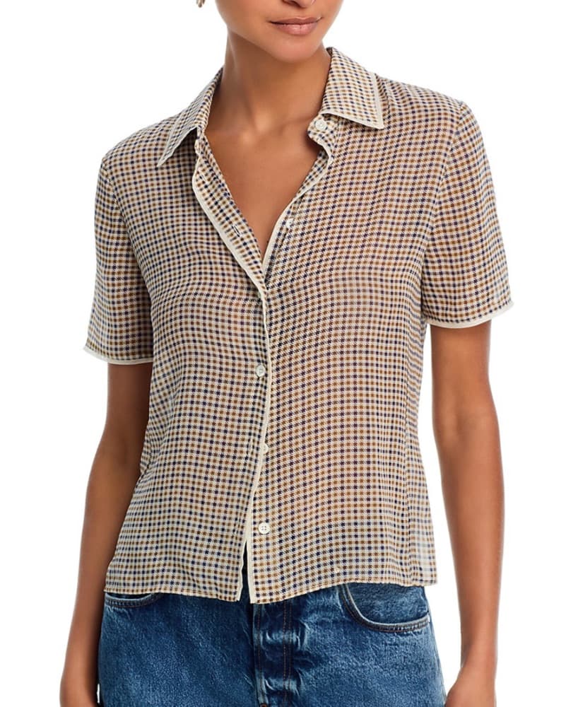 FRAME Houndstooth Silk Top - Image 1
