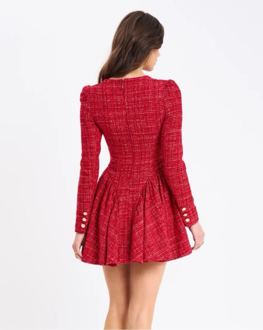 Tae Red Tweed Long Sleeve Drop Waist Min - Image 2