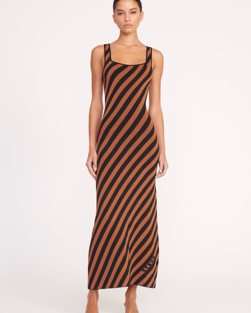 KATIE DRESS BLACK TAN SEASHORE STRIPE - Image 1