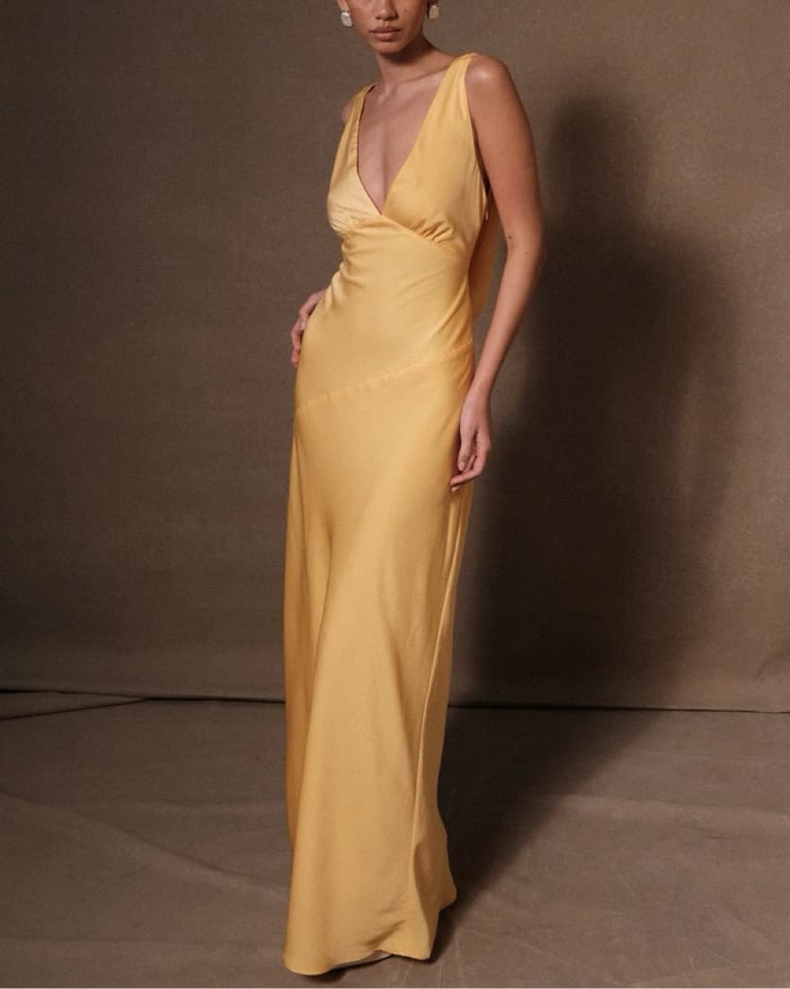 Yellow Satin Dress Backless - Image 5
