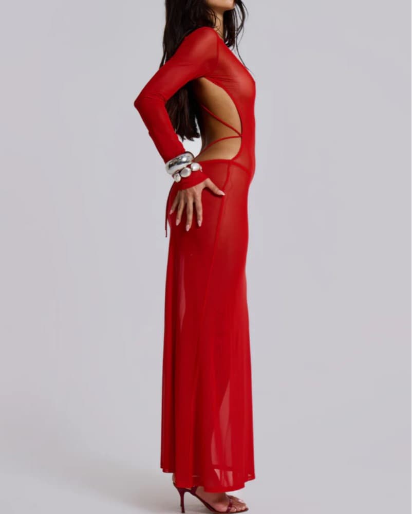 JadedLondon Red Mesh Backless Maxi Dress - Image 1