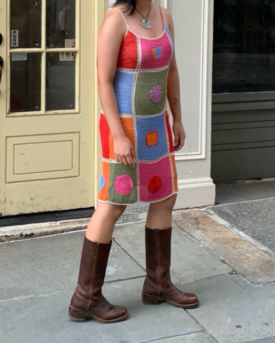 Vintage Multicolor Crochet Dress - Image 1