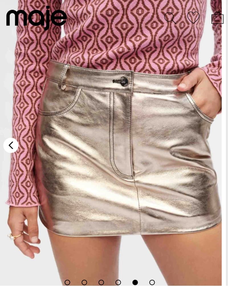 Maje Leather Metallic Mini Skirt Gold Silver Champagne - Image 3