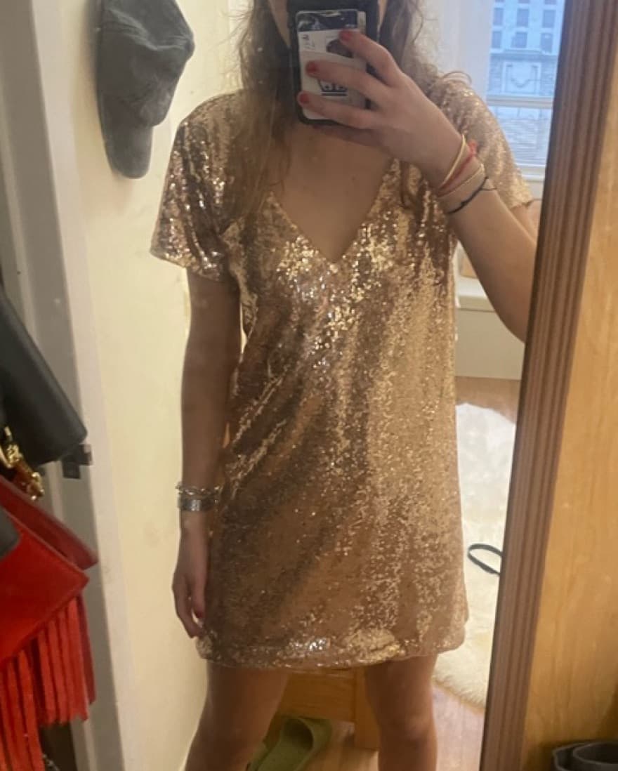Lulus Rose Gold Sequin Tshirt Dress - Image 4