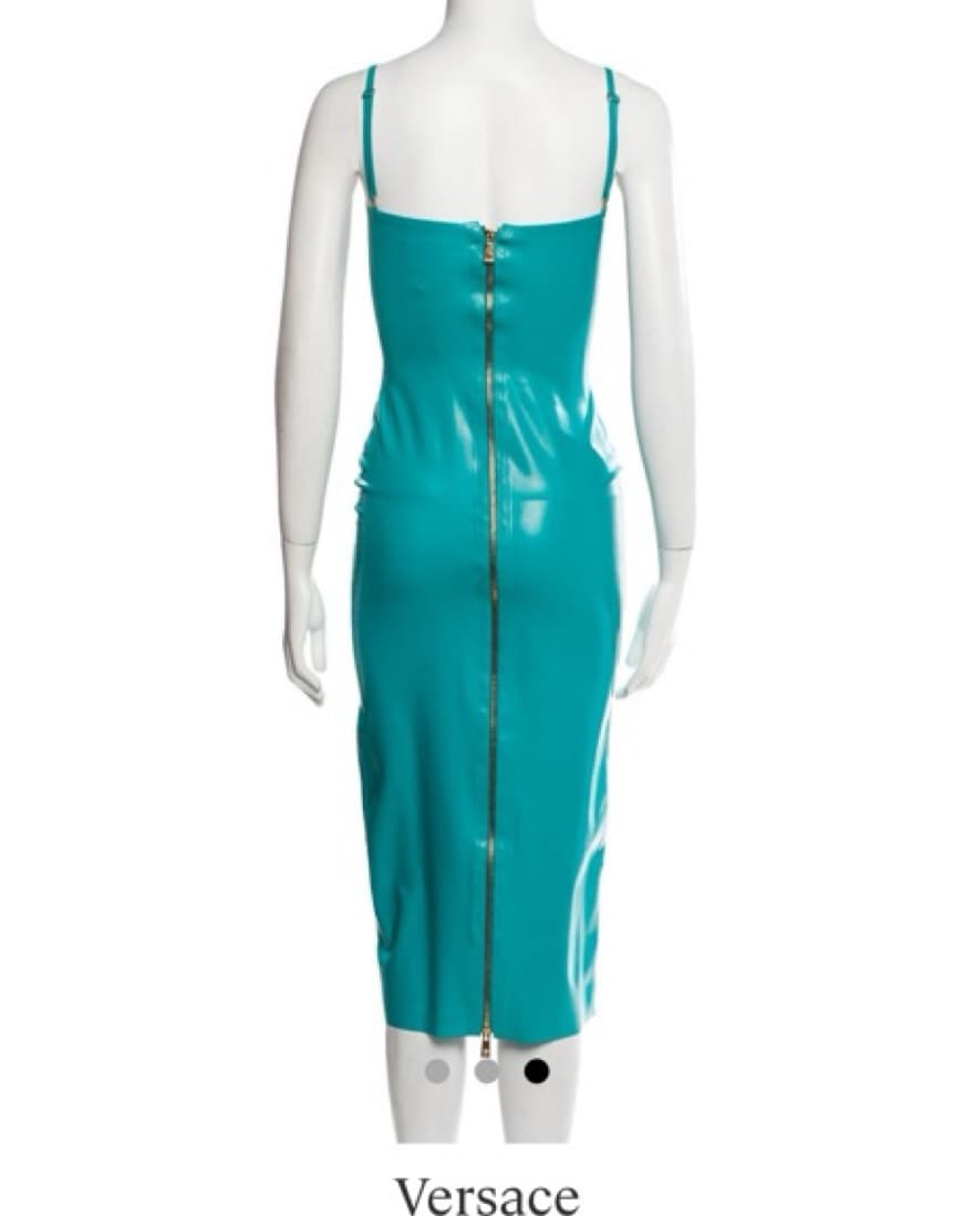 Versace Latex Midi Length Dress, Teal  - Image 5