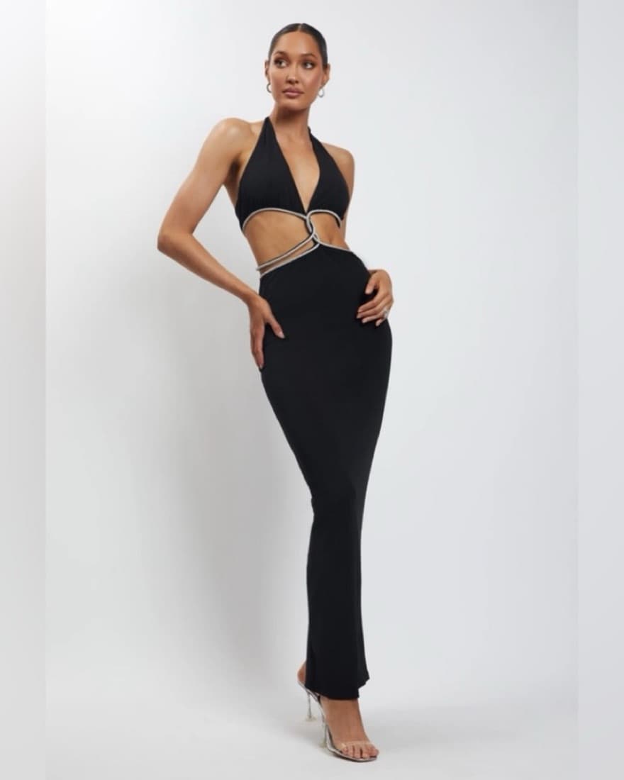 Meshki Black halterneck diamante dress - Image 3