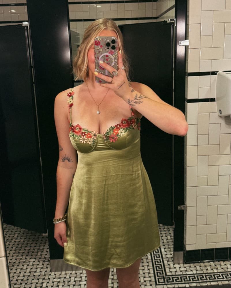 Vibrant Floral-Embellished Satin Minidress - Image 2