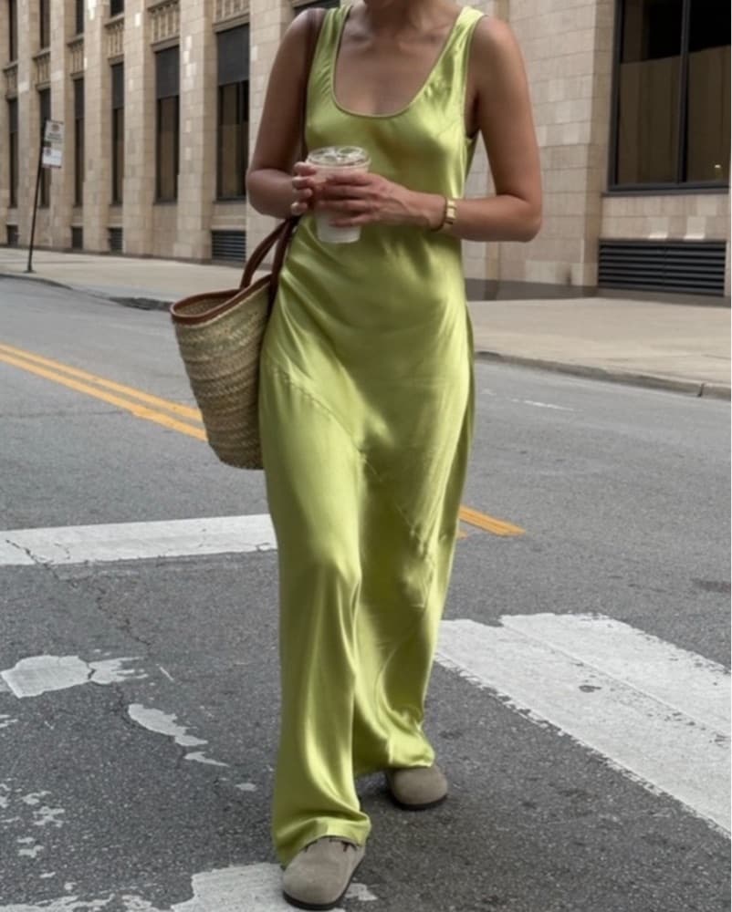 Dissh Lime Satin Maxi Dress - Image 3