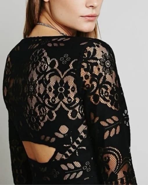 Black Lace Bell Sleave Mini Dress - Image 5