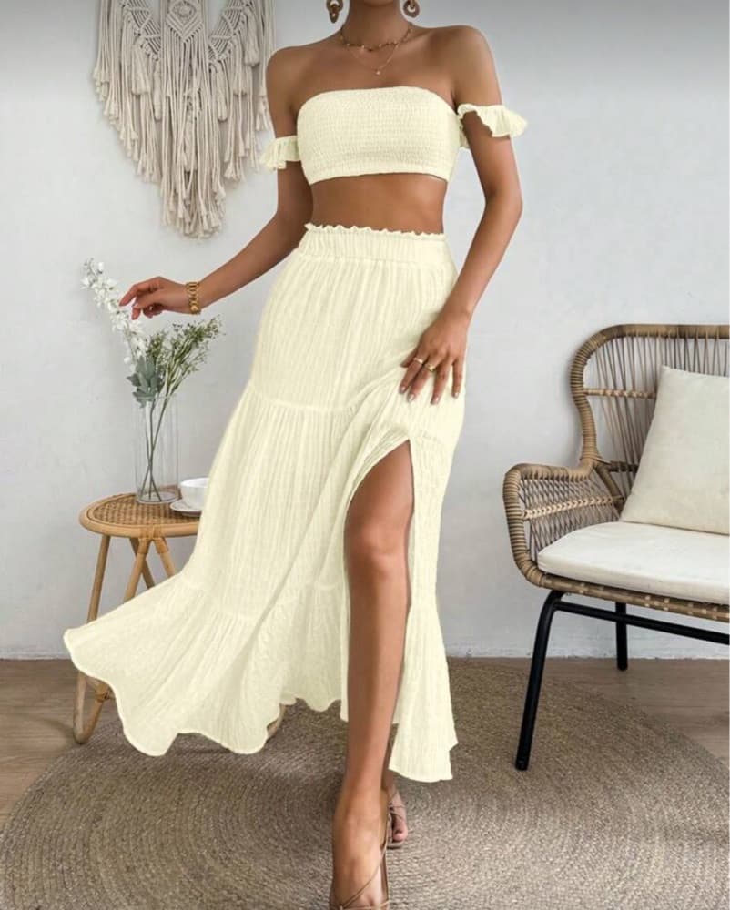 Feminine Cream Ruffle Maxi Dress - Image 2
