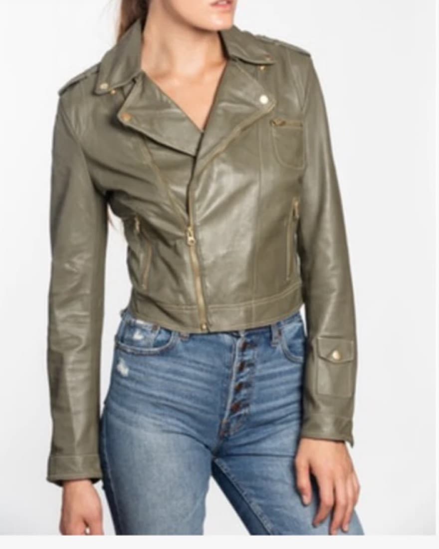 Olive Jakett Leather Jacket - Image 1