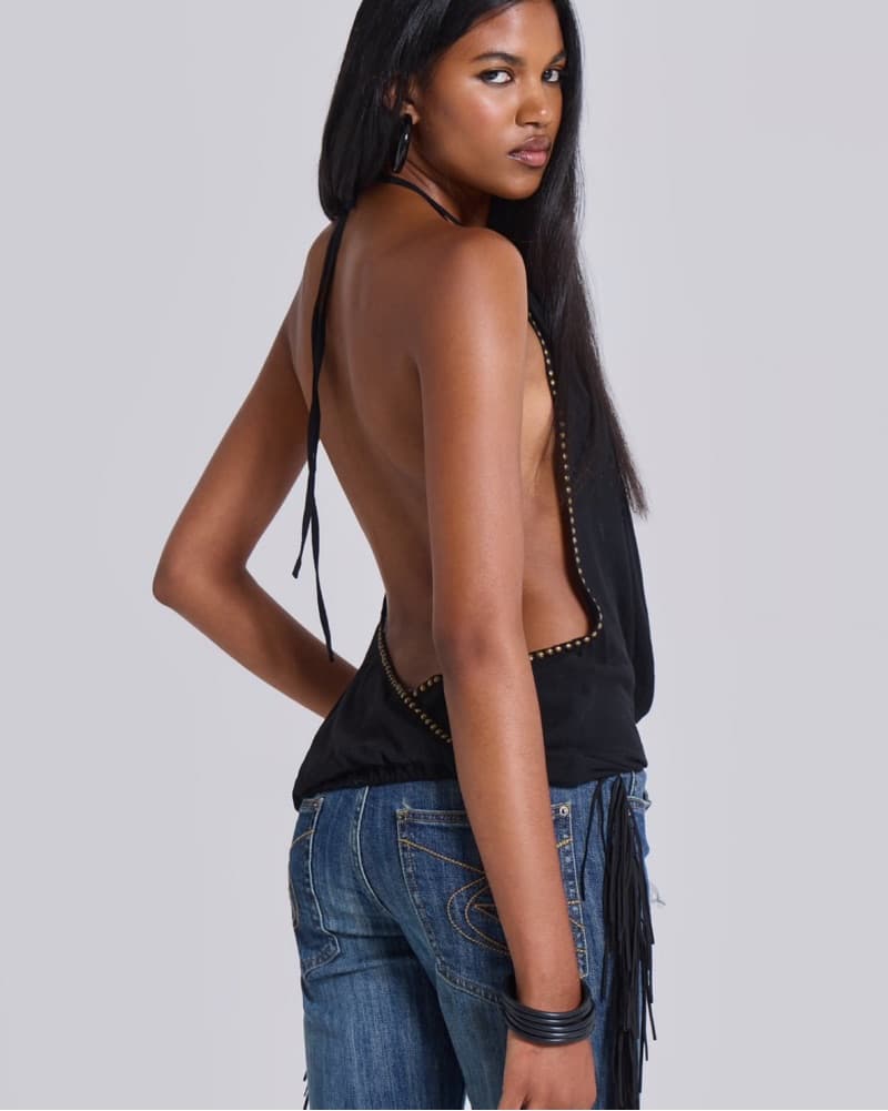 Tatiana Backless Studded Top in Black - Image 2