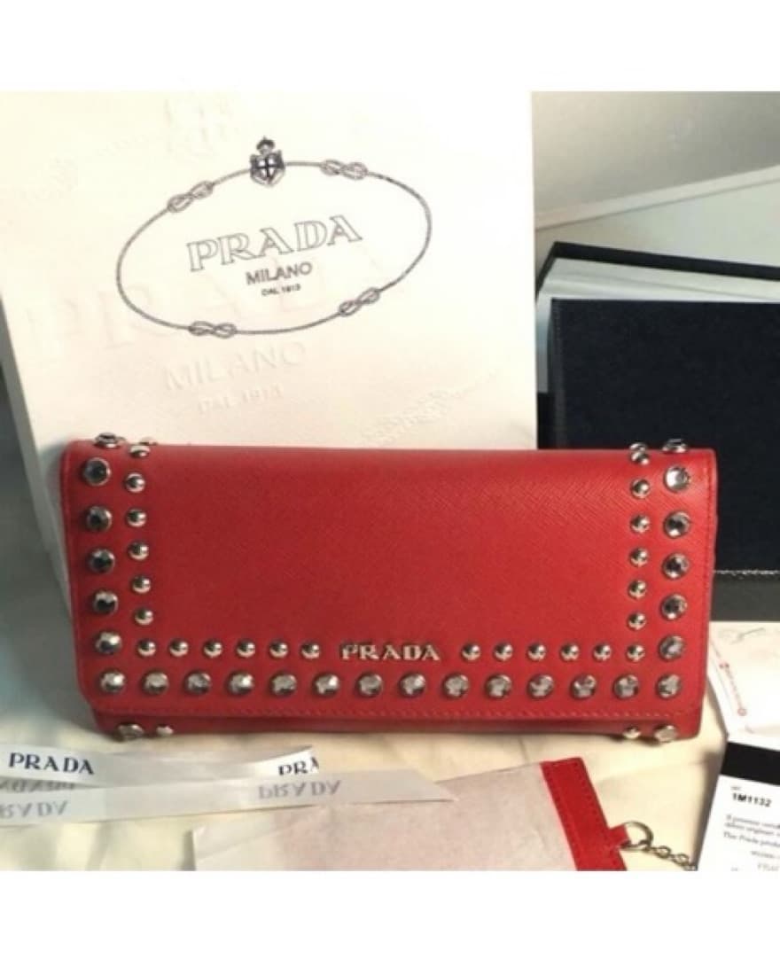 PRADA RED SAFFIANO STUDDED BORCHI CONTIN - Image 1