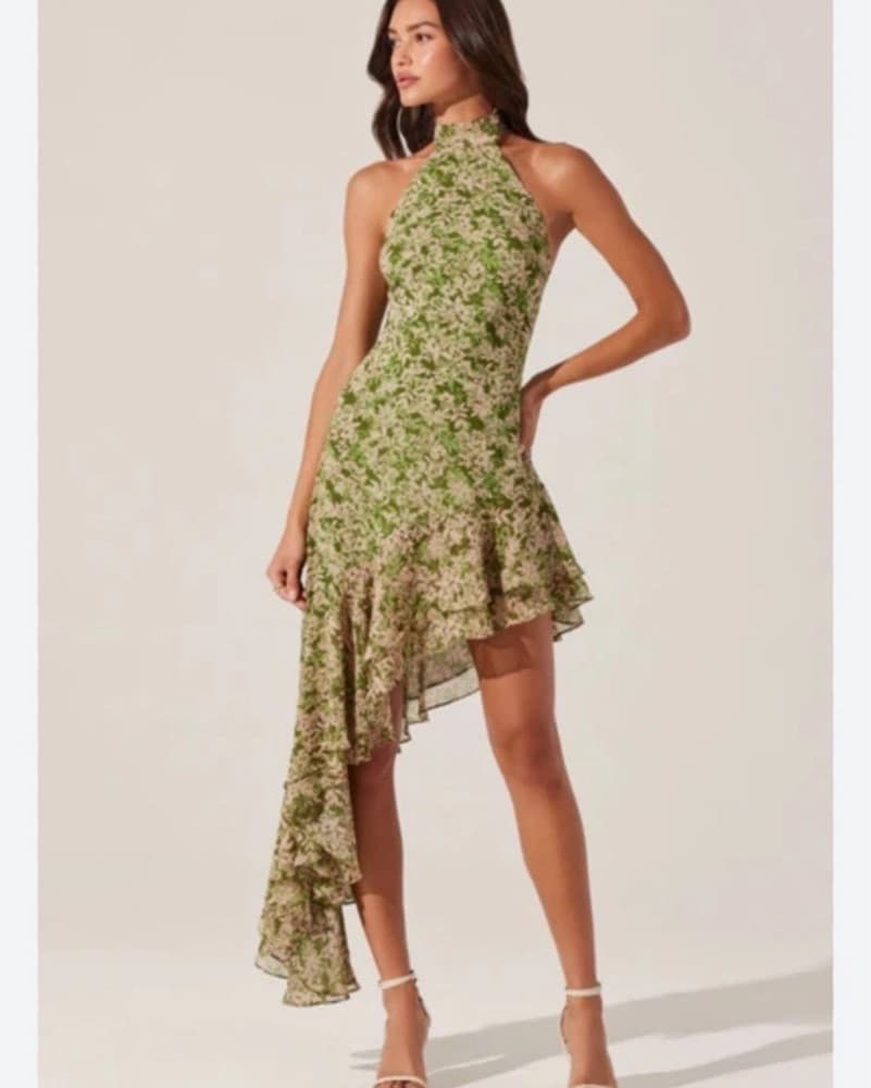 ASTR Green Floral Halter Dress  - Image 1