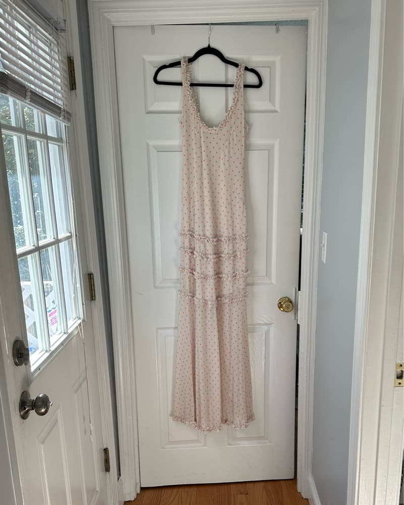 Landa Dress in Coral Micro Dot - Image 3