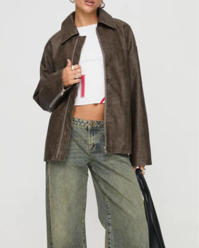 Princess Polly Brown Leather Jacket - Image 4