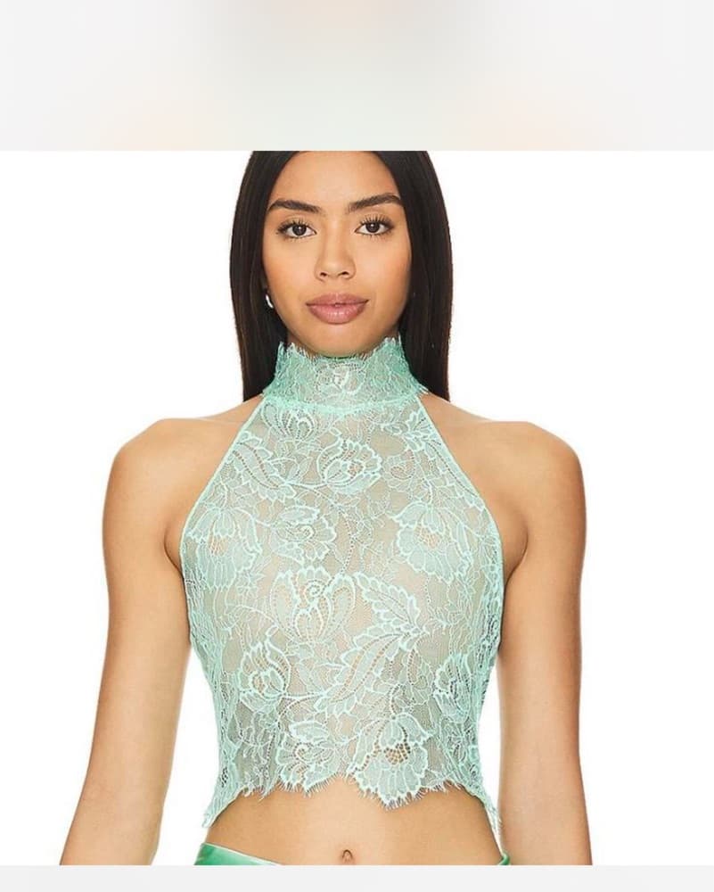 Retrofete Mint Lace Halter Crop Top - Image 1