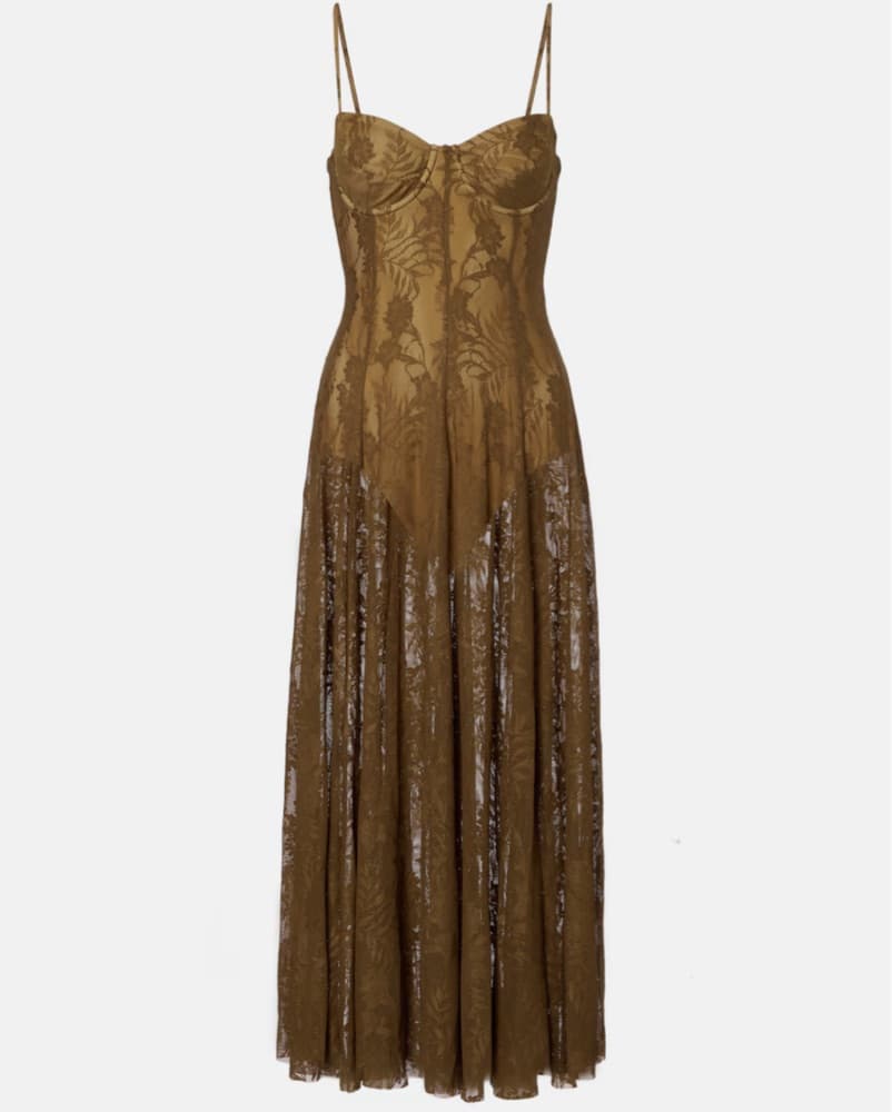 NORMA KAMALI Green Lace Midi Dress - Image 1